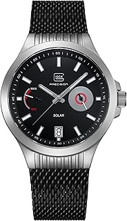 GW-19-2-22 Men's Solar Quartz Watch, 42 mm Case, Watch with Silver Stainless Steel Case, Black Dial,