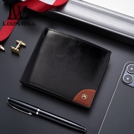 LouisWill RFID Block Short Wallet Coin Bag Zipper Clutch Wallets Solid Color Retro Short Wallet Soft