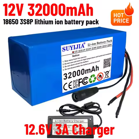 3s8p 12V 32Ah battery pack 18650 lithium ion 12V 32000mAh DC12.6V super large capacity Rechargeable 
