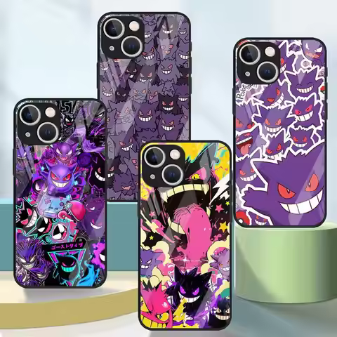 Glass Case for iPhone 17 Pro Max 12 16 14 8 Air 15 Plus 13 11 XR Phone Cover Hot Pokemon Gengar