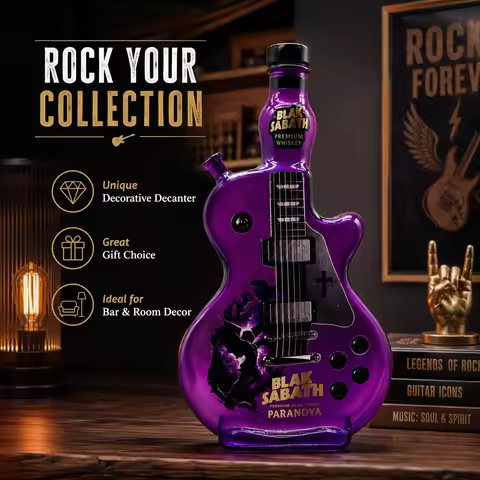 Vintage Rock Guitar Shaped Black Sabbath Decanter Glass Whiskey Bottle Purple Home Bar Ornament For 