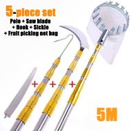 5m/6m/7m/9m Telescopic Fruit Picker Pole | Extendable Tree Pruner with Saw & Sickle Hook | Ideal for