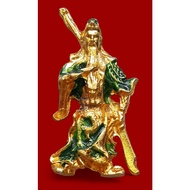 Statue Of Guan Yu (Guan God) Made Of Metal Gold-Plated Enameled Height 4 Cm.collection Of Swords