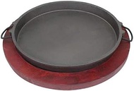 Induction Safe Cast Iron Serving Dish with Wooden Board Round Iron Plate Sushi Steak Platter Cheese Board with Frying Pan (Size : 40CM) () interesting