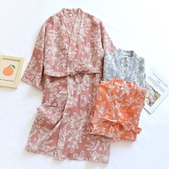 New Style Ladies Pure Cotton Loose Bathrobe Japanese Style Lace-Up Kimono Yukata Sweatshirt Double G
