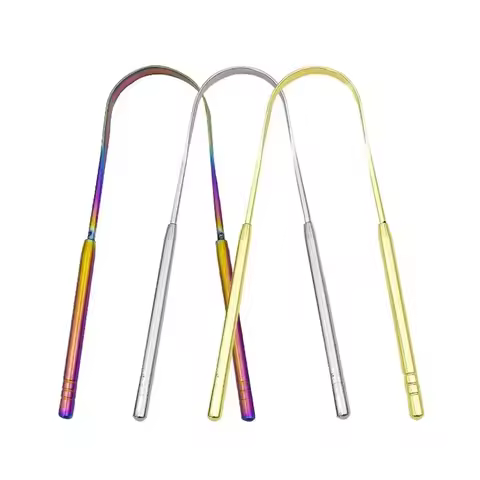 4 Colors U Shaped Stainless Steel Tongue Scraper Coated Metal Oral Cleaning Tool Household Oral Care