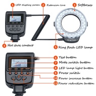【SFF】-Macro LED Ring Flash Light Kit with 8 Adapter Ring for DSLR Camera Flash