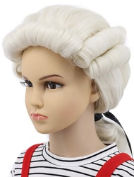 karlery Kids Long Wave Beige Judge Colonial Powdered Wig George Washington Halloween Costume Cosplay