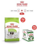 [เซตคู่สุดคุ้ม] Royal Canin X-Small Adult 3kg + [ยกกล่อง 12 ซอง] Royal Canin Mini Adult Pouch Gravy 