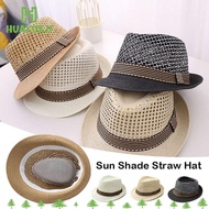 YUEJI Sun Cap, Breathable Straw Straw Fedora Hat, Outdoor Trilby Short Brim Floral Hat Man