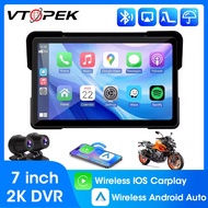 Vtopek 7 inch Portable Motorcycle DVR Wireless Carplay Android Auto LCD Display Screen IP67 Waterpro