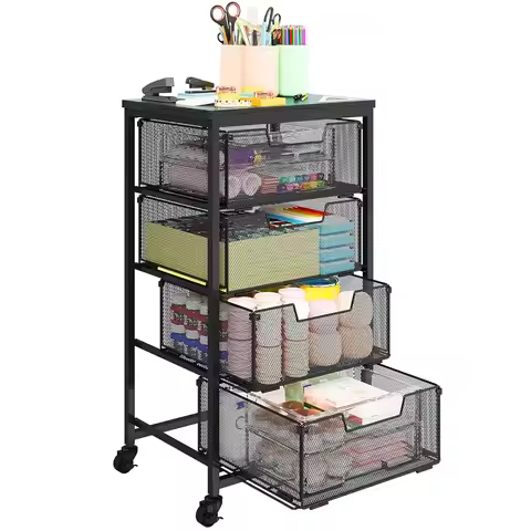 Metal Art And Craft Storage Organization Cart 4-Drawers Utility Rolling Carts With Lockable Wheels&W