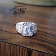 cincin lelaki permata putih petak silver 925, cincin lelaki batu putih petak perak 925, silver 925 m