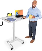Stand Steady Cruizer Extra Large Mobile Podium | 31in Portable Standing Desk | Crank Height Adjustable Computer Cart with Locking Wheels | Rolling Laptop Stand (White / 31in x 23in)