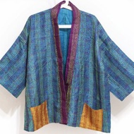 手工縫紗麗布罩衫/絲綢刺繡和服外套/印度絲綢刺繡薄外套-法式風