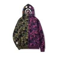 BAPE เสื้อสเวตเตอร์ฉลามแบรนด์ BAPE เสื้อแจ็คเก็ตคู่รักมีฮู้ดเสื้อคาร์ดิแกนใส่สบายฮิปฮอปทรงหลวมเย็บลา