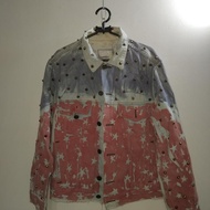jaket jeans denim pria wanita unisex full corak accesoris payet paku rock n roll