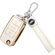TOMALL for VW Volkswagen Key Fob Cover with Keychain, 3 Buttons Soft TPU Key Fob Protector Compatibl
