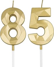 85th & 58th Birthday Candles for Cake, Gold Number 85 58 3D Diamond Shaped Candle Birthday Decoratio
