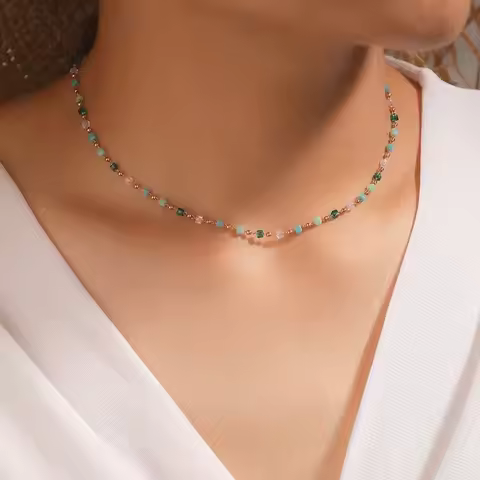 Bohemia Geometric Necklace Alloy Double Layer Clavicle Chain Bead Short Choker Necklace
