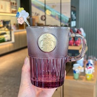 星巴克 紫色銅章玻璃杯 帶攪拌棒