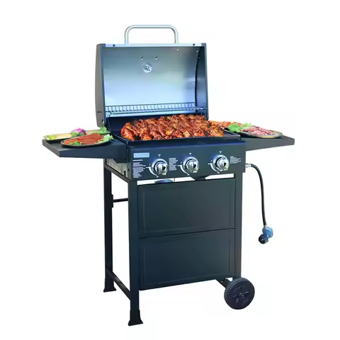 3 Burners Garden Bbq Machine Gas Grill Commercial Outdoor Barbecue Gas Machine Moveable Party BBQ Gr