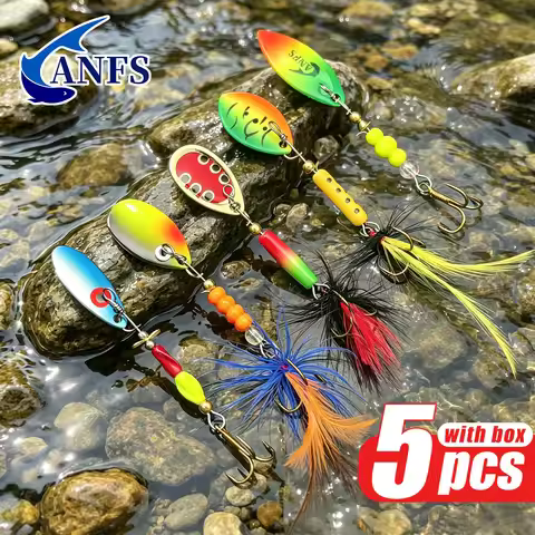 ANFS 5pcs Fishing Lure Spinner Bait Rotating Sequins Spoon Spinner Bait Hook Hard Metal Spinner Bait
