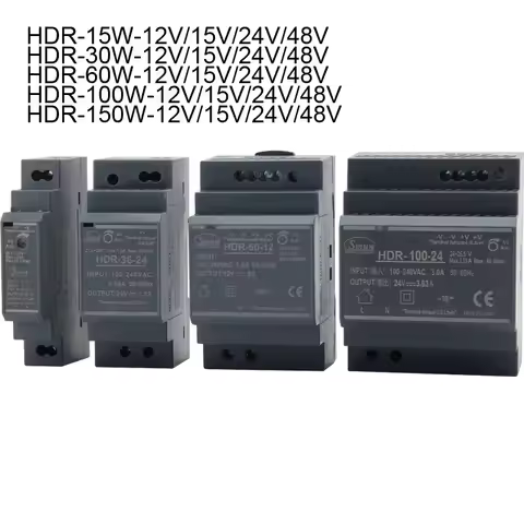 Din Rail Switching Power Supply 12V 24V 15W 30W 60W 100W 150W AC DC Industrial SMPS HDR Series CE Ro