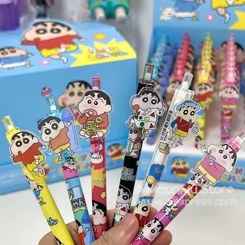 6Pcs Kawaii Crayon Shin-Chan Gel Pens Cartoon 0. 5Mm Black Ballpoint Pen Study Stationery Office Wri