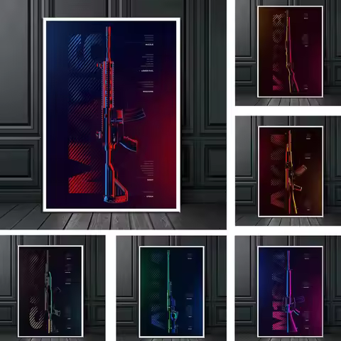 Neon Weapons Artworks Posters Pictures SKS AWM M416 AK47 98K Gun Canvas Painting Poster Cinema Room