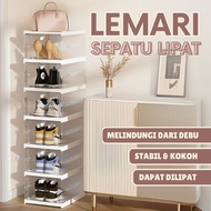 3-Tier Folding Shoe Rack, Multipurpose Plastic Box, Transparent, Closed - C0103B