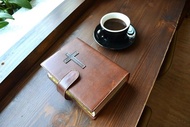 真牛皮 手作聖經書套 十字架 (不包含紙本聖經)客製  打印英文字