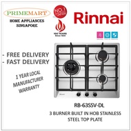 Rinnai RB-63SSV-DR/DL (DC) 3 Burner Built-In Hob Stainless Steel Top Plate - 1 Year Local Manufacturer Warranty