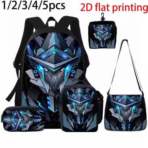 1/2/3/4/5PCS Robot Graphic Backpack Set | Ideal for School & Daily Travel