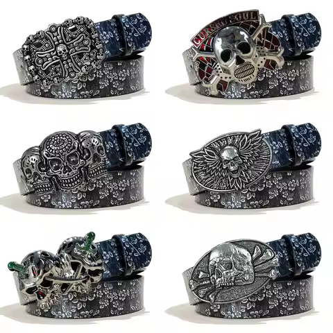 YK2 luxury Designer Punk Men and women's belt unique Gothic fashion Silver Flora Black Pu leather be