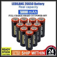 LEDILANG 26650 Black Rechargeable 3.7v Li-Ion lithium ion Battery 5000mAh Flat Top 18650 Flashlight torchlight fan diy