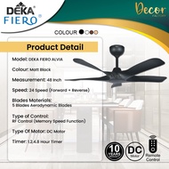 DEKA FIERO Fan FIERO ALVIA 48 Inch 5 Blades 24 Speed DC Motor With Remote Control Ceiling Fan Kipas