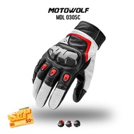 MOTOWOLF MDL 0305C ถุงมือหนังการ์ดคาร์บอนเคฟล่า สำหรับขับขี่รถจักรยานยนต์