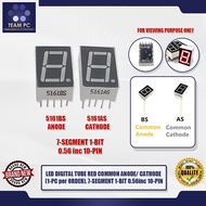 TEAM PC LED DIGITAL TUBE RED COMMON ANODE/ CATHODE (1-PC per ORDER), 7-SEGMENT 1-BIT 0.56inc