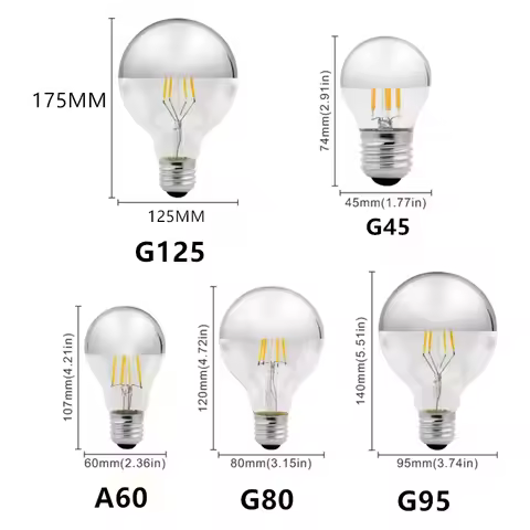 Edison E27 Mirror Silver Retro LED Light Bulb 4W 8W A60 ST64 G80 G95 G125 Vintage Filament Lampada L