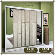 Bilik Furniture-( FREE Installation) White Sliding Doors Wardrobe /Anti-Jump/2 Sliding Doors /8X8 FT