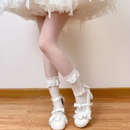 Tất Ren Màu Vàng Sữa Mỏng Lolita Cho Bé Gái Mùa Xuân Hè Tất Cao Đến Giữa Bắp Chân Không Thương Hiệu