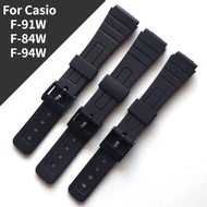 Casio F-91W F91WM F91W F-84W F-94W Black Resin Silicone Strap Wristband Metal Buckle Replacement