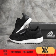 SEPATU ANAK ADIDAS CLOUDFOAM PEREKAT HITAM POLOS SEPATU SEKOLAH ANAK