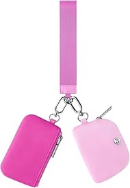 Mini Zip Around Dual Pouch Wristlet With 2 Straps Wristlet Keychain Wallet for Women Coin Purse Smal