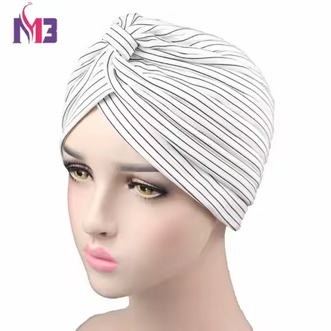 Fashion Women Knitted Striped Turban Breathable Turban Twist Headband Muslim Turban Hat Hijab Hair A
