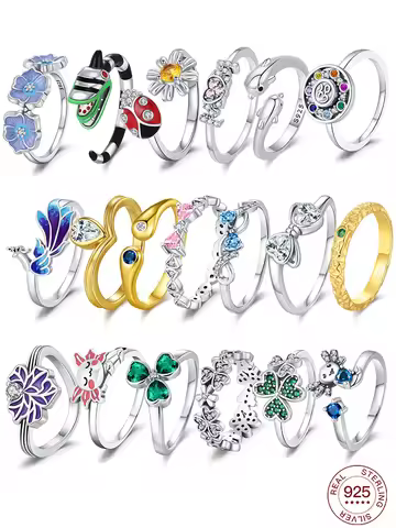 925 Sterling Silver Ring ladybug fashion Ring MOM Butterfly Ring jewelry silver 925 Ring Clover wome