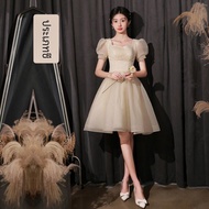 สีแชมเปญสั้น ชุดเดรสออกงานกลางคืน สําหรับแม่บ้านน้องสาว Besties High-End Feeling Hostess Party การปร