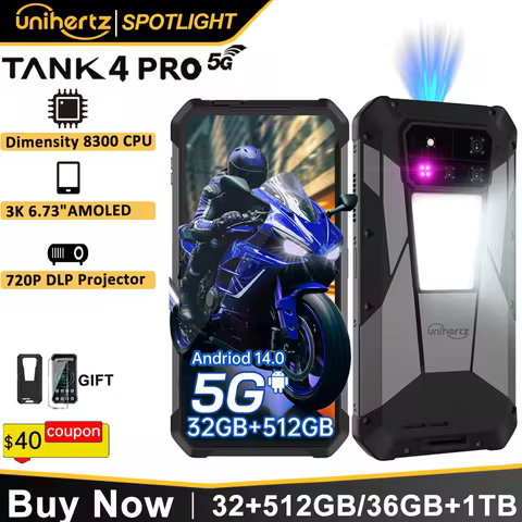 Unihertz by 8849 Tank 4 pro 5G Phone Built-in 720P Projector Dimensity 8300 16GB/18GB 3k AMOLED 1160