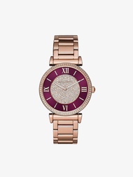 นาฬิกาข้อมือผู้หญิง  Michael Kors Catlin Crystal-set Burgandy Dial - Rose Gold MK3412